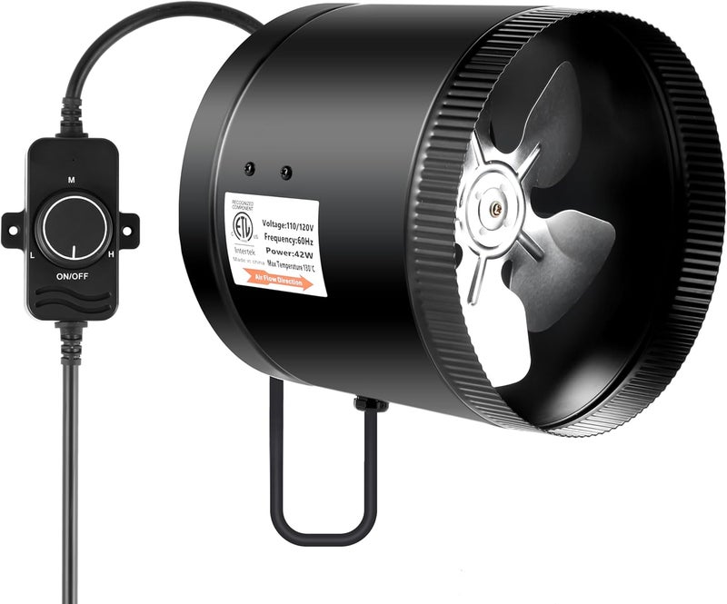 I-Power 8 Inch Inline Booster Duct Fan with Speed Controller, 430 CFM Exhaust Fan HVAC Ventilation Duct Blower for Bathroom, Kitchen, Basement, Attic and Grow Tent - Image 1